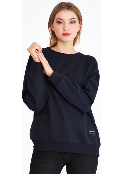 mmetalic Kadın Lacivert Renk Basic Bisiklet Yaka Sweatshirt