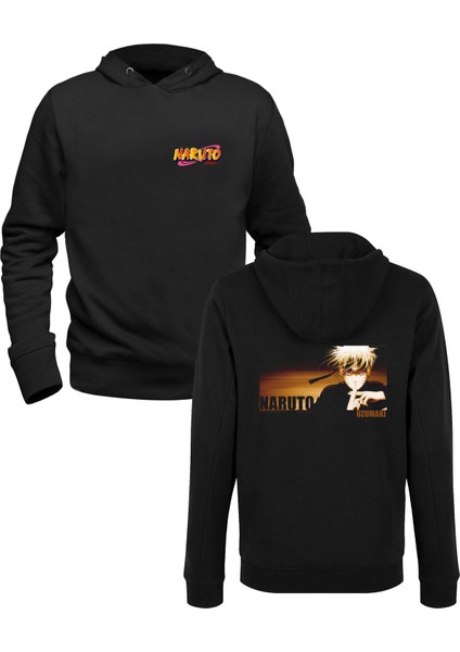 Naruto Tasarımlı Siyah Ön Arka Baskılı Sweatshirt