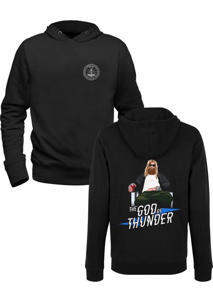 Thor Mjolnir Hammer Siyah Ön Arka Baskılı Sweatshirt