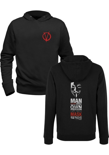 V For Vendetta Dijital Baskılrı Siyah Ön Arka Baskılı Sweatshirt