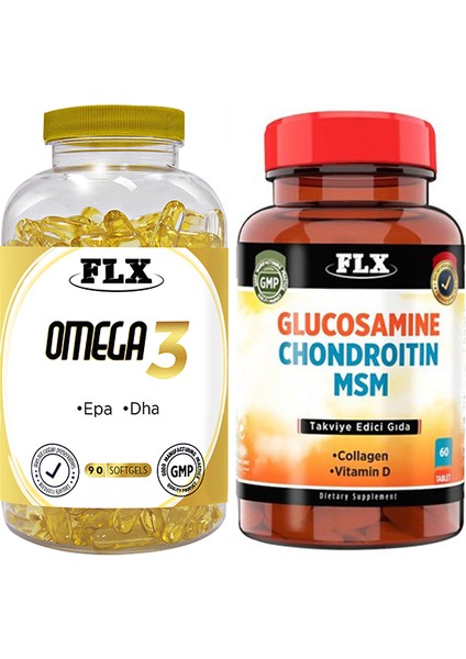 Flx Omega 3 90 Softgel & Flx Glukozamine Vitamin D 60 Tablet