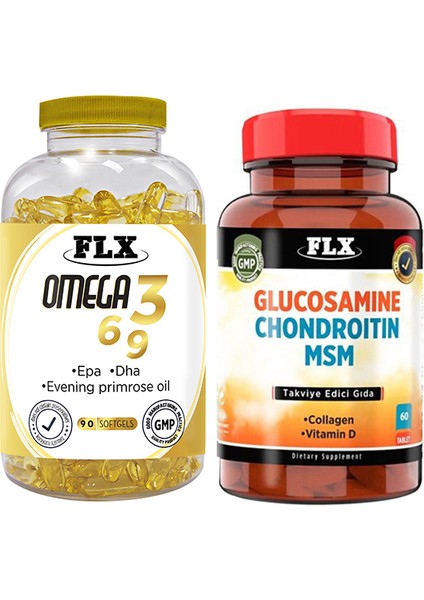 Flx Omega 3-6-9 90 Softgel & Flx Glukozamine Vitamin D 60 Tablet