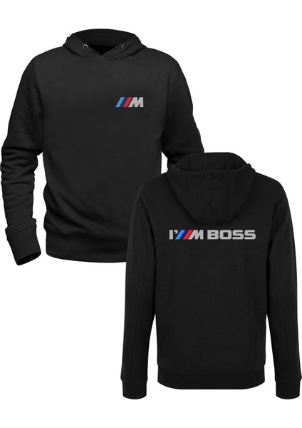 Bmw Resim Baskılı Siyah Ön Arka Baskılı Sweatshirt