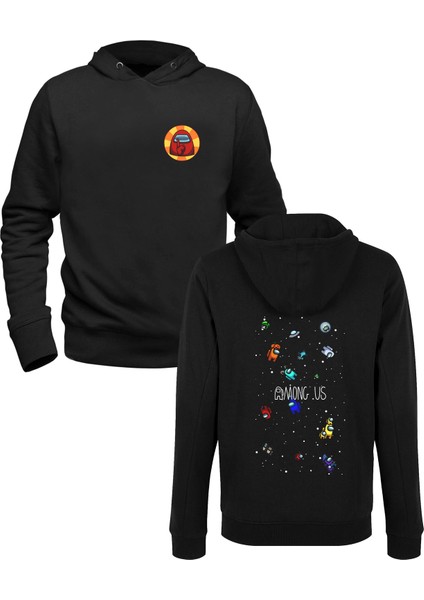 Among Us Dijital Baskılı Siyah Ön Arka Baskılı Sweatshirt