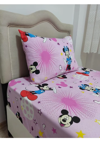 Tek Kişilik Ranforce (Kumaş) Lastikli Çarşaf Takımı Mickey Mouse