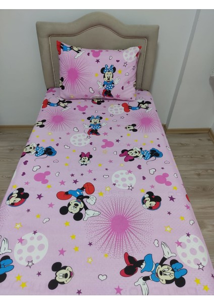 Tek Kişilik Ranforce (Kumaş) Lastikli Çarşaf Takımı Mickey Mouse