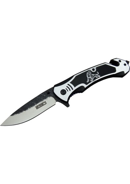 T40 Kamp Outdoor Çakı 23 cm - Kaplan Figürlü Metal Saplı, Ip Kesmeli