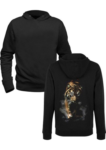 Tiger Dijital Baskılı Siyah Ön Arka Baskılı Sweatshirt