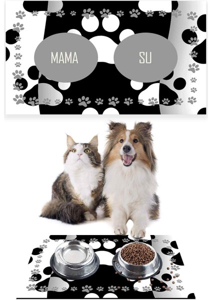 Siyah Beyaz Pati Mama Altlığı Mama Paspası 50X35CM