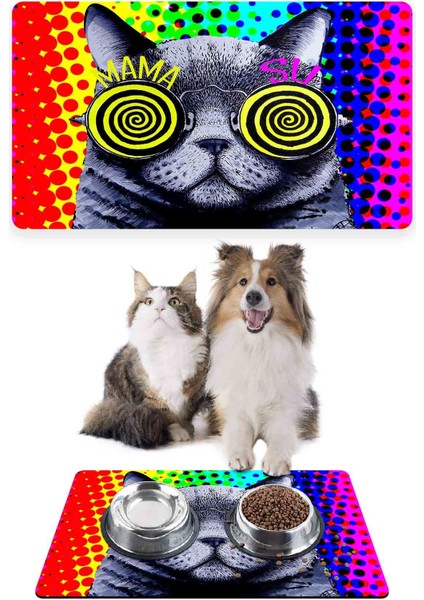 Hipnoz Kedi Kedi Köpek Mama Altlığı Mama Paspası 50X35CM