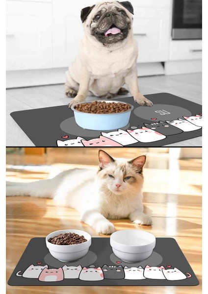 Kediler Gri Kalp Kedi Köpek Mama Altlığı Mama Paspası 50X35CM fiyatları