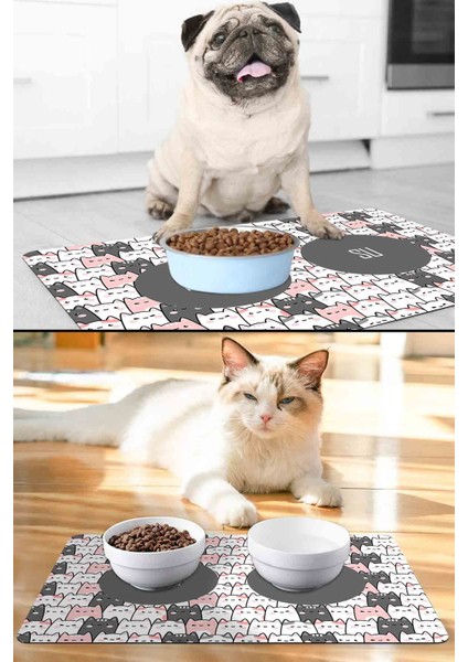 Pembe Gri Kediler Kedi Köpek Mama Altlığı Mama Paspası 50X35CM fiyatları