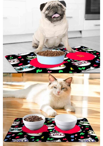 Siyah Renkli Kediler Kedi Köpek Mama Altlığı Mama Paspası 50X35CM fiyatları
