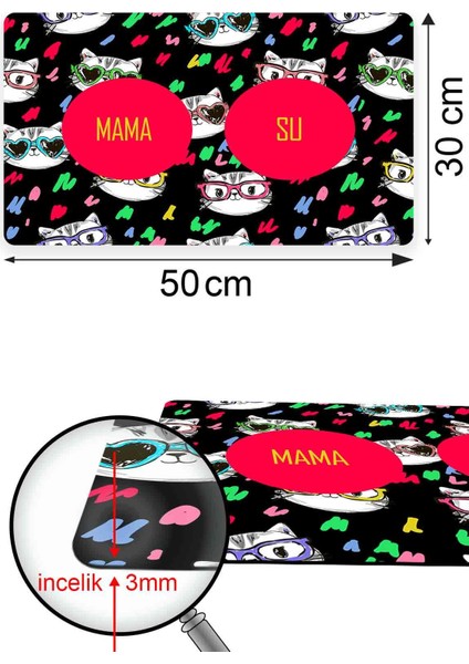 Siyah Renkli Kediler Kedi Köpek Mama Altlığı Mama Paspası 50X35CM modelleri
