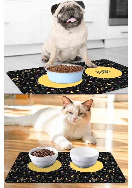 Sarı Siyah Kedi Köpek Mama Altlığı Mama Paspası 50X35CM fiyatları