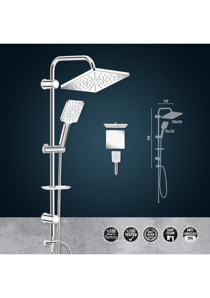 Beksa Yapı Valtemo Tepe Duş Seti Chromlux – VS-5920 Full Chrome