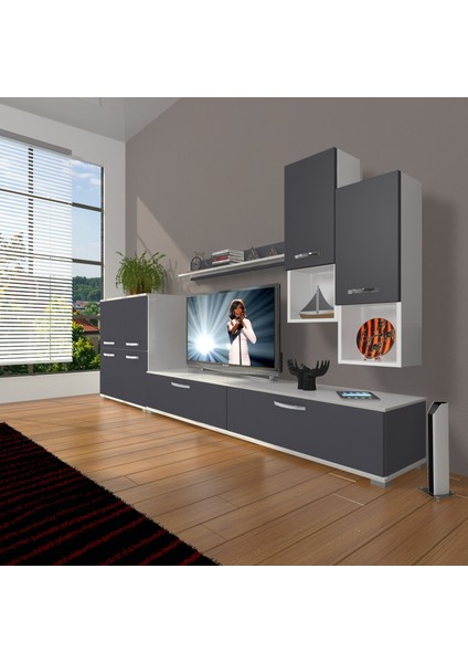 Eko 6da Mdf Std Tv Ünitesi Tv Sehpası Beyaz Antrasit
