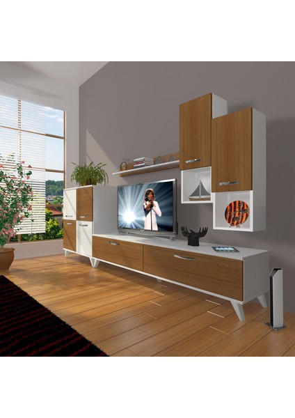 Eko 6da Mdf Std Retro Tv Ünitesi Tv Sehpası Beyaz Ceviz