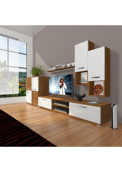 Eko 6da Slm DVD Tv Ünitesi Tv Sehpası Ceviz Beyaz