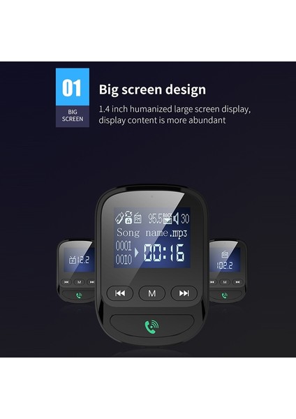 BT06 1.4 Inç Araba Mp3 Çalar Fm Verici Qc3.0 Hızlı Şarj Desteği Bluetooth Handsfree / Tf Kart-Siyah (Yurt Dışından) modelleri