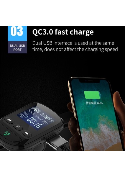 BT06 1.4 Inç Araba Mp3 Çalar Fm Verici Qc3.0 Hızlı Şarj Desteği Bluetooth Handsfree / Tf Kart-Siyah (Yurt Dışından) indirimleri