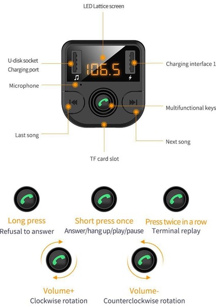 C7 Akıllı Çift USB Çok Fonksiyonlu Araç Şarj Cihazı Müzik Çalar-Siyah Standart (Yurt Dışından)