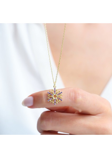Ametist Taşlı Zerafet Kristali Gold Renk Gümüş Kolye