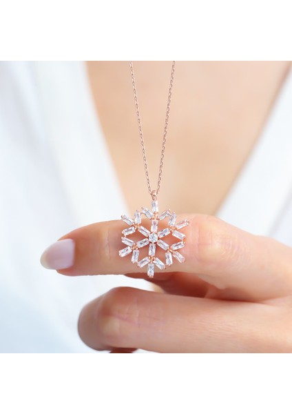 Baget Kristali Rose Renk Gümüş Kolye