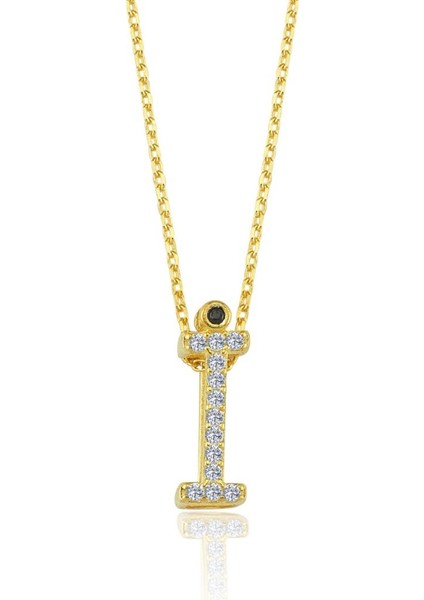 Işıltılı Prizma I Harfi Gold Renk Gümüş Kolye