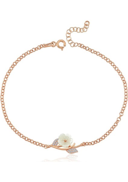 Manolya Çiçeği Bağı Rose Renk Gümüş Halhal