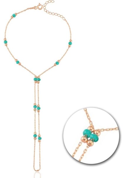 Deniz Yeşili Boncuk Detay Rose Renk Gümüş Şahmeran