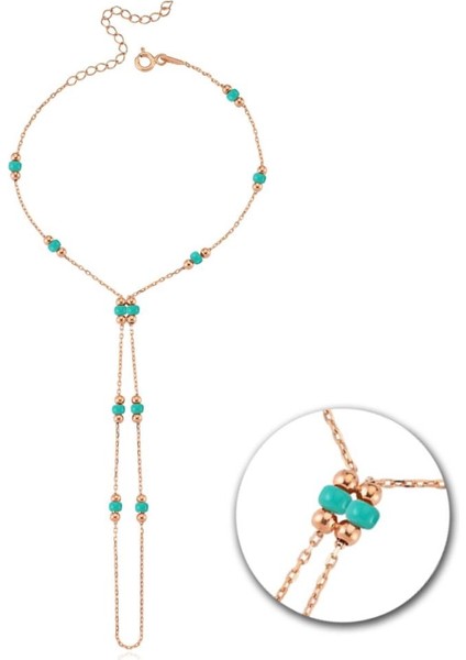 Mat Turkuaz Boncuk Detay Rose Renk Gümüş Şahmeran