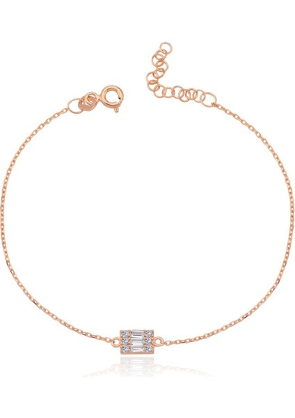 Minimal Baget Işıltısı Rose Renk Gümüş Bileklik