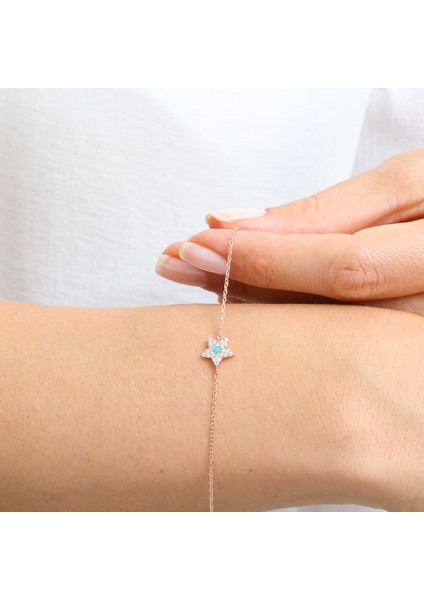 Firuze Detay Işıltı Yıldızı Rose Renk Gümüş Bileklik fiyatları