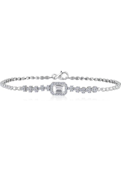 Pırlanta Montür Emerald Kavuşması Gümüş Bileklik