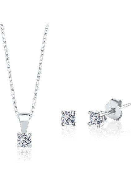 0.60 Karat Mia Zirconia Işıltılı Dokunuş Ikili Tektaş Gümüş Set