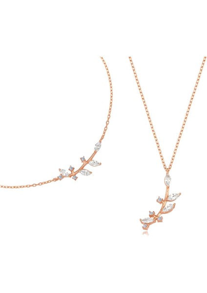 Işıltılı Zeytin Dalı Rose Renk Gümüş Ikili Mini Set