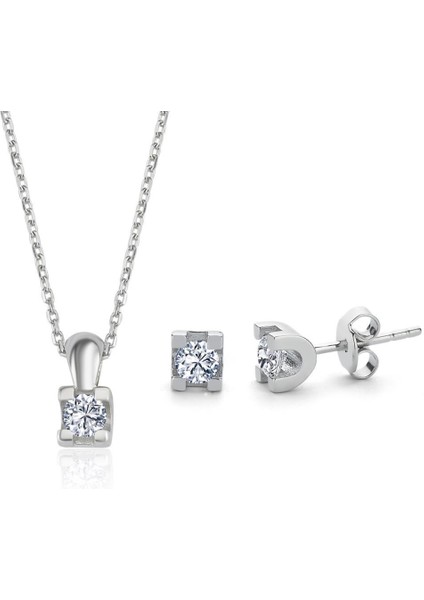 Mia Zirconia 0.60 Karat U Model Tektaş Ikili Gümüş Set