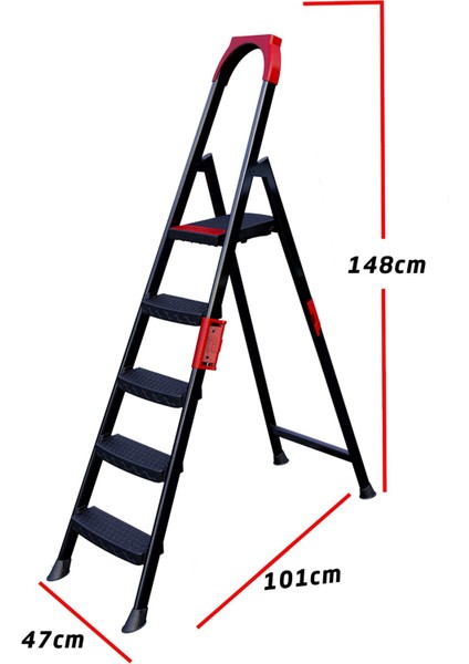Anka Plus 4+1 Basamaklı Metal Siyah Merdiven