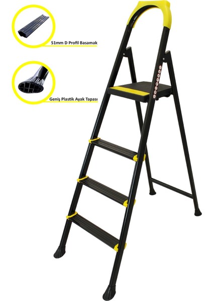 Leo 3+1 Basamaklı Metal Siyah Merdiven