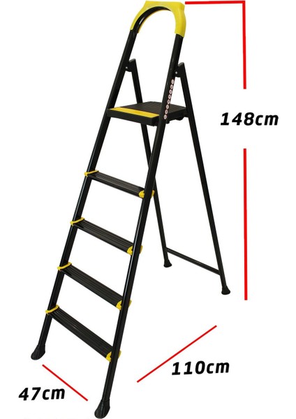 Leo 4+1 Basamaklı Metal Siyah Merdiven