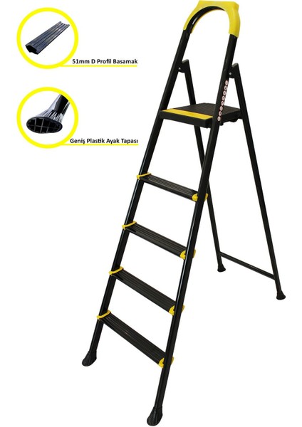 Leo 4+1 Basamaklı Metal Siyah Merdiven