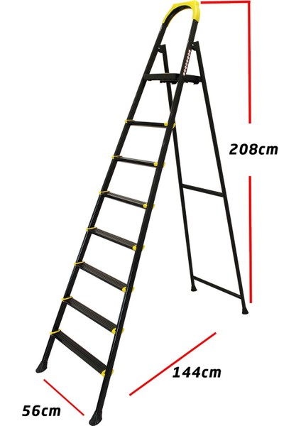 Leo 7+1 Basamaklı Metal Siyah Merdiven