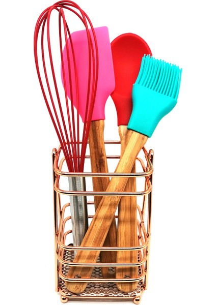 Metal Standlı Bambu Saplı Silikon Fırça Kaşık Spatula Seti-Rnkbkr fiyatları