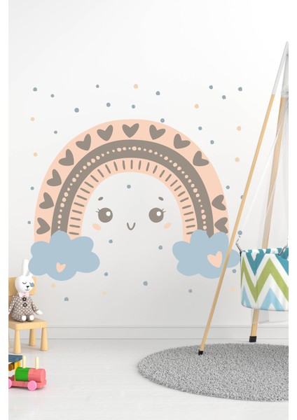 Bulutlu Gökkuşağı ve Puantiyeler Çocuk Bebek Odası Duvar Sticker Seti