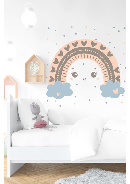 Bulutlu Gökkuşağı ve Puantiyeler Çocuk Bebek Odası Duvar Sticker Seti fiyatları