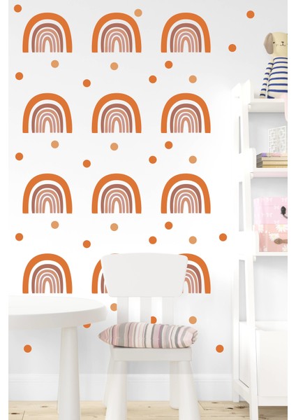 Toprak Tonlarında Minik Gökkuşağı ve Puantiyeler Çocuk Odası Duvar Sticker