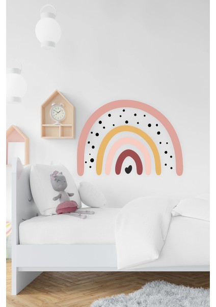 Soft Renklerde Puantiyeli Gökkuşağı Çocuk Bebek Odası Duvar Sticker Seti