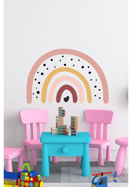 Soft Renklerde Puantiyeli Gökkuşağı Çocuk Bebek Odası Duvar Sticker Seti modelleri