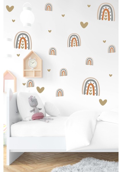 Minik Pastel Tonlarda Gökkuşağı ve Kalpler Sticker Seti